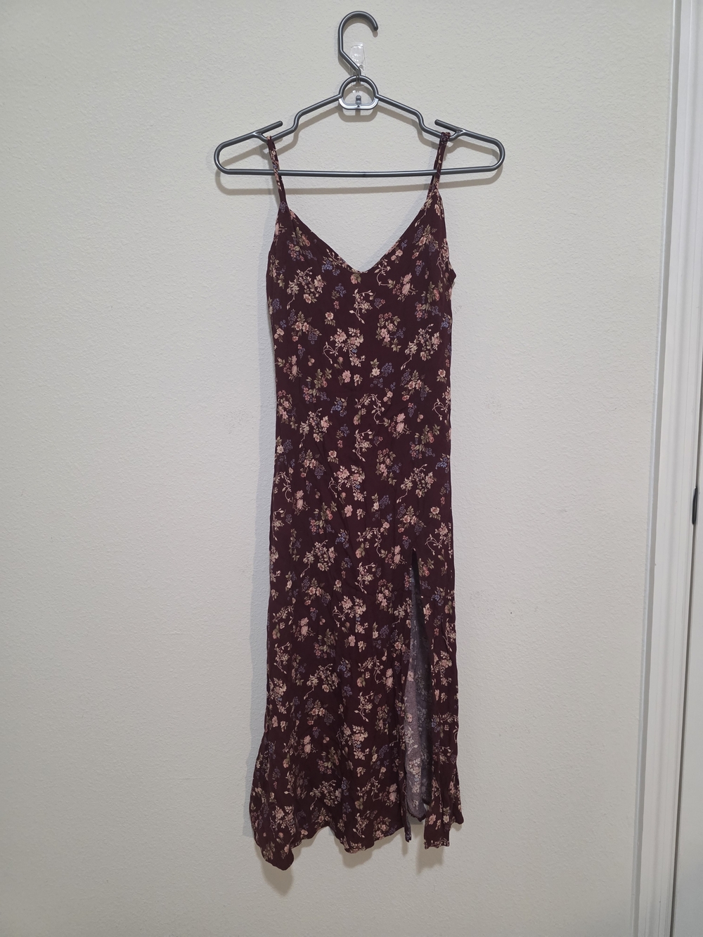 Reformation Burgundy Floral Slip Midi with Side Slit